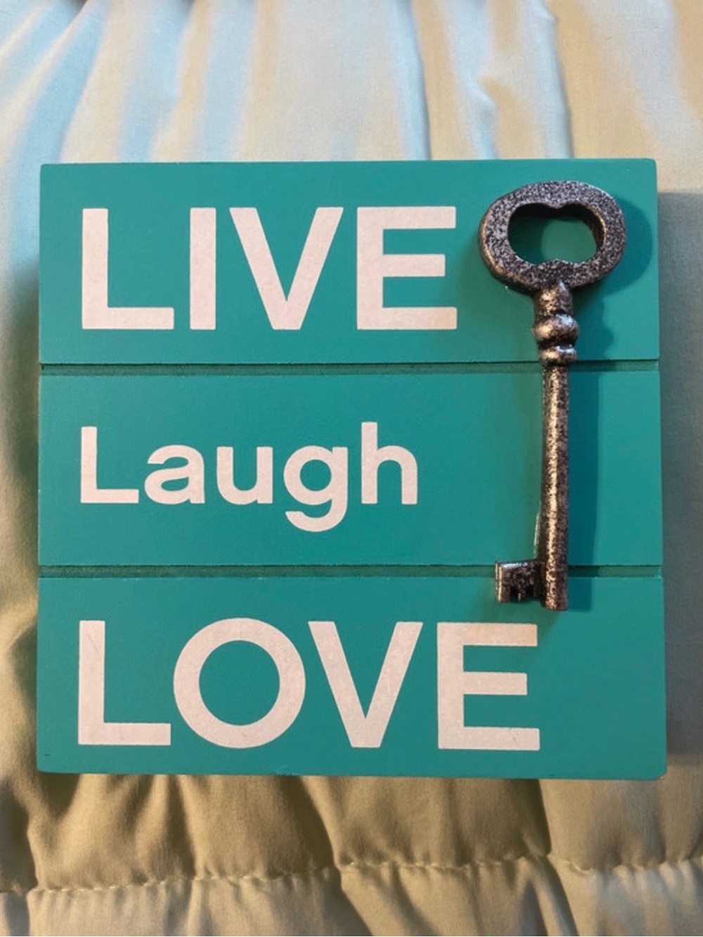 Live Laugh Love Teal Wall Plaque with Decorative Key